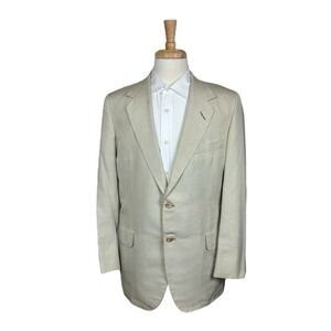 Oxxford Clothes Cream Blue Check Raw Silk Mens Half Lined Blazer 41L